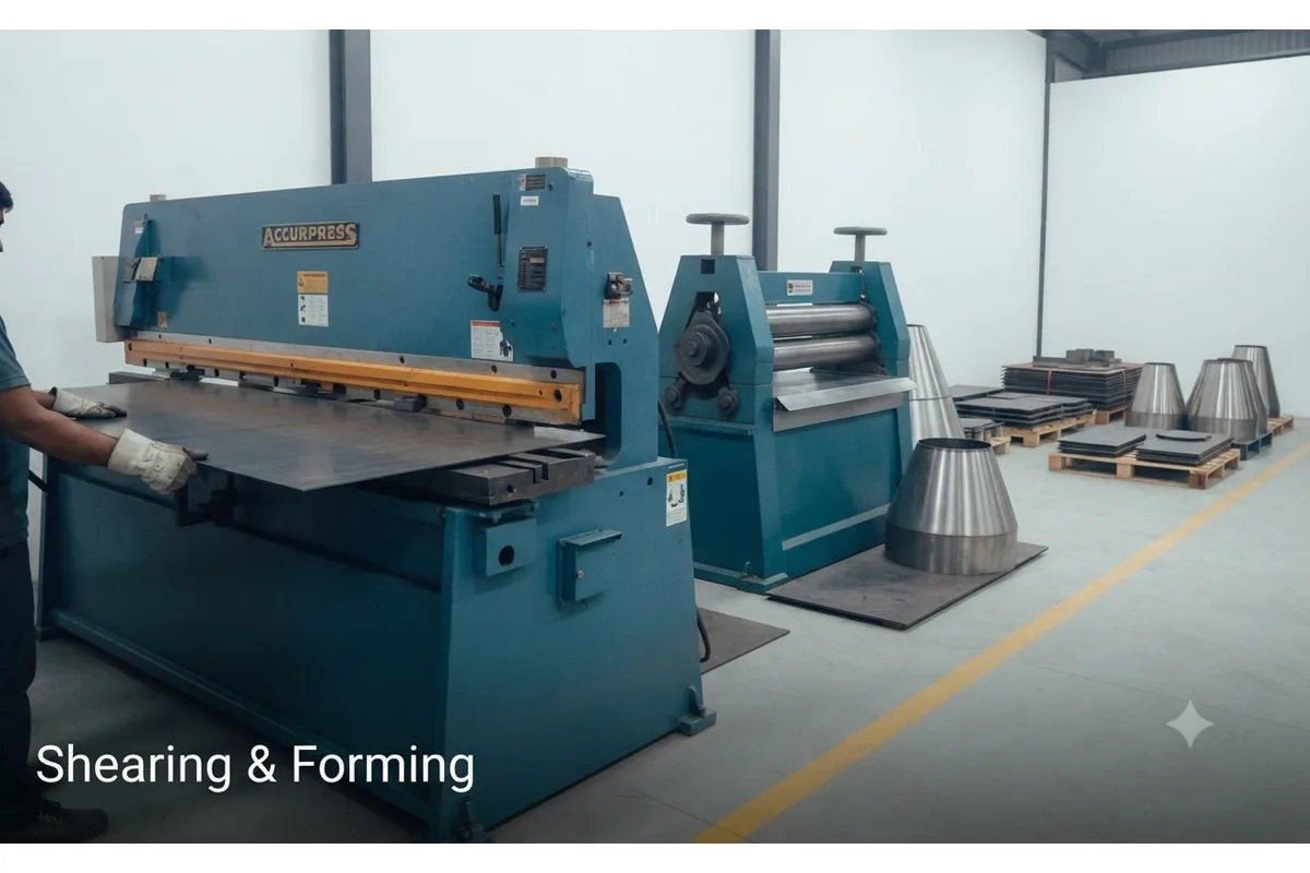Accurpress shearing machine and plate rolling equipment in the Unified Steel workshop